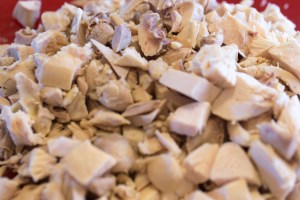 Cooked chicken ready for the gumbo pot