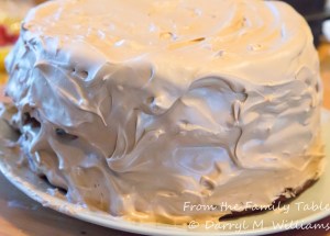 Chocolate zucchini cake with mocha seven-minute frosting