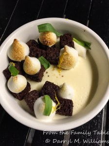 Toasted gingerbread, Meyer lemon panna cotta, lemon meringue