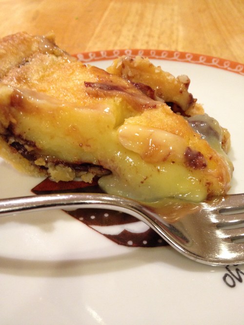 A slice of black bottom lemon pie