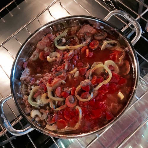 Halfway through the braising